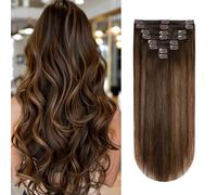 YILITE Clip in Hair Extensions Real Human Hair 16 inch Balayage Dark Brown | P2/6/T2 Human Hair Clip In Extensions,Invisible Clips, Natural Volume and Shine,Blends Well,Easy to Apply,Heat Styling,110g