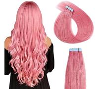 YILITE Tape in Hair Extensions Human Hair - Hot Pink, 20 Inches, 10pcs, 25g/pack - Invisible Straight Seamless Skin Weft Remy Silky Real Human Hair (20 Inches #Hot Pink)