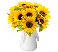 YILIUFA 12Pcs Sunflowers Artificial Flowers with Stems Fake Silk Flower Faux Sunflower Arrangement for Wedding Party Table Centerpieces Bride Bouquet Home Office Indoor Outdoor Decor (Yellow)