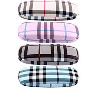YiliYa 4 Pieces Hard Case Glasses Case, Hard Glasses Case, Glasses Case Box, Portable Hard Glasses Case with Cleaning Cloth for Glasses and Sunglasses (4 Colours), red, M