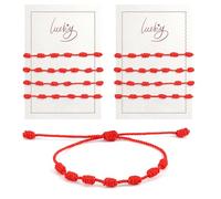 YiliYa Pack of 8 Red Bracelets, Handmade Happiness, 7 Knots Bracelet, Kabbalah Bracelet, Red, Adjustable Tibetan Lucky Bracelet