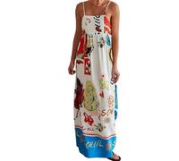 YILKOO Women Casual Long Dress Printed Sleeveless Sundress High Waist Spaghetti Strap Maxi Dress(L)