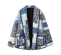 YILKOO Women's Cropped Floral Print Jacket Lightweight Long Sleeve Quilted Jacket Vintage Cardigan for Party Vacation Shopping(style 5,L)