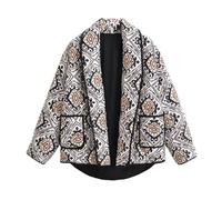 YILKOO Women's Cropped Floral Print Jacket Lightweight Long Sleeve Quilted Jacket Vintage Cardigan for Party Vacation Shopping(style 2,S)