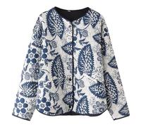YILKOO Women's Cropped Floral Print Jacket Lightweight Long Sleeve Quilted Jacket Vintage Cardigan for Party Vacation Shopping(style 11,S)
