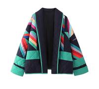 YILKOO Women's Cropped Floral Print Jacket Lightweight Long Sleeve Quilted Jacket Vintage Cardigan for Party Vacation Shopping(style 6,L)