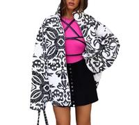YILKOO Women's Cropped Floral Print Jacket Lightweight Long Sleeve Quilted Jacket Vintage Cardigan for Party Vacation Shopping(style 7,S)