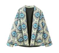 YILKOO Women's Cropped Floral Print Jacket Lightweight Long Sleeve Quilted Jacket Vintage Cardigan for Party Vacation Shopping(style 3,M)