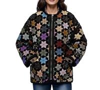 YILKOO Women's Cropped Floral Print Jacket Lightweight Long Sleeve Quilted Jacket Vintage Cardigan for Party Vacation Shopping(style 1,L)