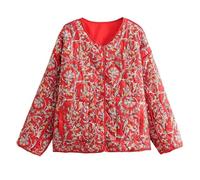 YILKOO Women's Cropped Puffer Jacket Floral Print Cardigan Winter Vintage Jacket Open Front Lightweight Quilted Jacket(style 5,L)