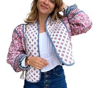 YILKOO Women's Cropped Puffer Jacket Floral Print Cardigan Winter Vintage Jacket Open Front Lightweight Quilted Jacket(style 6,M)