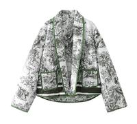 YILKOO Women's Cropped Puffer Jacket Winter Vintage Floral Print Open Front Quilted Jacket (Light Green, XS)