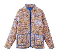 YILKOO Women's Cropped Puffer Jacket Winter Vintage Floral Print Open Front Quilted Jacket (Orange, S)