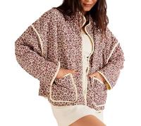 YILKOO Women's Cropped Puffer Jacket Winter Vintage Floral Print Open Front Jacket Short Lightweight Quilted Jacket(Pink,S)