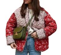 YILKOO Women's Cropped Puffer Jacket Floral Print Cardigan Winter Vintage Jacket Open Front Lightweight Quilted Jacket(style 7,M)