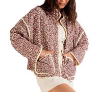 YILKOO Women's Cropped Puffer Jacket Floral Print Cardigan Winter Vintage Jacket Open Front Lightweight Quilted Jacket(style 1,M)