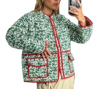 YILKOO Women's Cropped Puffer Quilted Jacket Floral Print Short Padded Coat Vintage Lightweight Cardigan Outwear(S)