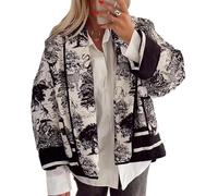 YILKOO Women's Cropped Puffer Winter Jacket - Vintage Floral Print Open Front Short Lightweight Quilted (Black, M)