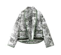 YILKOO Women's Floral Print Puffer Jacket Cardigan Casual Long Sleeves Quilted Bomber Jacket Outwear for Autumn Winter(Green,S)