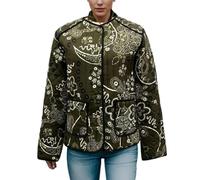 YILKOO Women's Print Puffer Jacket Vintage Lightweight Quilted Coat Winter Padded Coat(C,Small)