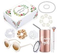 Yilloog 20 Pcs Flower Girl Proposal Gifts Box Set Water Bottle Tumbler Round Glasses Necklace Pearl Bracelet Will You Be My Flower Girl for Wedding(White)