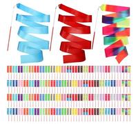 Yilloog 200 Pcs Ribbon Dancing Wands 78.7 Inch Gymnastics Ribbon Streamers Rainbow Artistic Dancer Twirling Wands, Rainbow Birthday Decorations