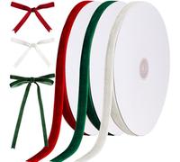 Yilloog 3 Rolls Christmas Velvet Ribbon Single Face Vintage Velvet Ribbon for Christmas Tree Wreaths Gift Wrapping Bows Decoration(3/8 in X 30 Yard,Wine Red, Dark Green, White)
