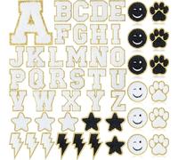 Yilloog 50 Pcs Self Adhesive Chenille Patches Paw Print Smile Face Heart Patch Preppy Sticker Chenille Rainbow Sew on Sticker for Jackets Jeans(Lovely Style,Black and White)