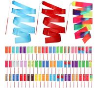 Yilloog 60 Pcs Ribbon Dancing Wands 78.7 Inch Gymnastics Ribbon Streamers Rainbow Artistic Dancer Twirling Wands, Rainbow Birthday Decorations