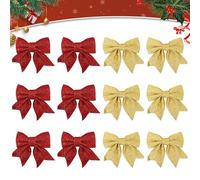 Yilnlg 12Pcs Gold Red Glitter Christmas Bows for Tree Decorations, Large Glitter Red Gold Wreaths Foam Bows, Glitter Decorative Bow for Xmas Tree Wreaths Decorations