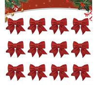 Yilnlg 12Pcs Large Red Glitter Bows for Christmas Tree Decorations, 4.7x5.9 Inch Christmas Tree Wreaths Glitter Red Foam Bows, Glitter Decorative Bow for Xmas Tree Wreaths Decorations