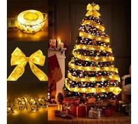 Yilnlg Christmas Ribbon Lights, 16ft / 5m 50 LED Christmas Tree Lights, Gold Warm Xmas String Light Up Ribbon, Xmas Tree String Light, Curtain Fairy Lights for Party Decorations