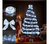 Yilnlg Christmas Ribbon Lights, 16ft / 5m 50 LED Christmas Tree Lights, Silver Xmas String Light Up Ribbon, Xmas Tree String Light, Curtain Fairy Lights for Party Decorations