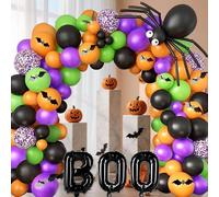 Yilnlg Halloween Balloon Arch Garland Kit, Black Orange Green Purple Balloon Garland, Halloween Balloon with 3D Bat Stickers, Balloons for Party Decorations