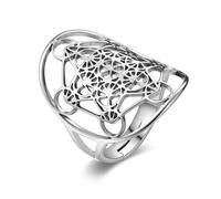 YILUOCD Metatron's Cube Ring Angel Seal Archangel Metatron Cube Protection Statement Hollowed Out Womens Stainless Steel Open Band Ring Jewelry, Metal, No Gemstone