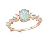YILUOCD Vintage Bohemian Witchcraft Triple Moon Phase Moonstone Goddess Fire Opal Rose Gold Ring Engagement Wedding Party Rings for Women, Copper, Moonstone