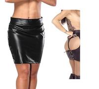 YILUQIFLY Women Leather Skirt Exposed Butt Skirt Patent Leather Butt Lifter Short Buttocks Sexy Lingerie Clubwear Party (L) Black