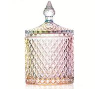 YILUSHENGHUA Candy Sever With Lid,Cute Glass Candy Snack Dish,Candy Cookie Jars,Jewelry Box,Buffet Jar Biscuit Containers,Decorative Jar(Multi-Color)