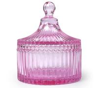 Colorful Glass Jar With Lid,Candy Cookie Jars,Valentine Easter Candy Dish,Jewelry Box,Buffet Jar Biscuit Containers Food Storage,Decorative Jar(Pink)