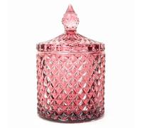 YILUSHENGHUA Colorful Glass Jar With Lid, Decorative, 5.5" H x 3.4" W, Purplish Red, Diamond Reflection Surface