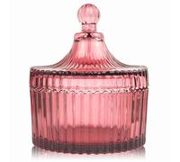 YILUSHENGHUA Colorful Glass Jar With Lid, Decorative Jar, 5" H x 4.2" W, Purplish Red