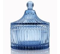 YILUSHENGHUA Colorful Glass Jar With Lid,Powder Puff Dish,Jewelry Box,Buffet Jar Biscuit Containers Food Storage,Decorative Jar(Grey-blue)