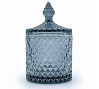 YILUSHENGHUA Colorful Glass Jar With Lid,Trinket Dish,Candy Cookie Jars,Buffet Biscuit Containers Food Storage,Decorative Jar(Large Blue Gray)