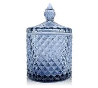 YILUSHENGHUA Colorful Glass Makeup Removal Skincare Cotton Jar With Lid Candy Cookie Jars Jewelry Box Buffet Biscuit Containers Food Storage Decorative(Gray Blue)