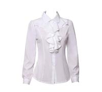 Yiluweinir Women Baby Collar Tops Vintage Victoria Button Down Shirts Ruffle Long Sleeve Working Shirts Formal Blouses, White, S