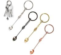YILUXIANGYANG Mini Spoon Keychains, Multicolor Tea Spoons with Keyring for Men Women Backpack, Mini Crown Spoon Keychain for Sugar Salt Tea - Christmas Small Gift (Gold/Silver/Rose Gold/Black,4Pcs)