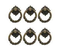 YILWPV 6 PCS Retro Vintage Cabinet Door Handle Pulls Antique Copper Cupboard Ring Handles Brass Drawer Furniture Decor Handle Sets