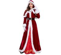 YILWPV Plus Size Deluxe Velvet Adults Christmas Cosplay Suit Couple Santa Claus Cloths Fancy Dress Xmas Uniform For Men Women For Holiday Parties(M,Women)
