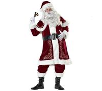 YILWPV Santa Claus Cosplay Costume Red Deluxe Velvet Fancy Outfit Set Xmas Party Men Family New Year Suit Adult Christmas For Holiday Parties(3XL,11 PCS)