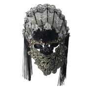 YILWPV Venice Mystery Black Tassel Fan Dress Up Mask Masquerade Women's Party For Masquerade